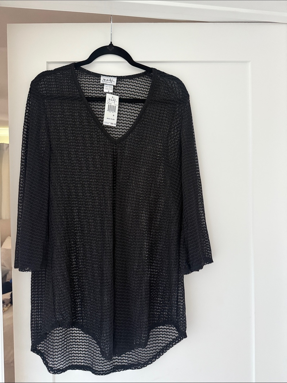 Jordan Taylor Black Open-Knit V-Neck Swim Coverup